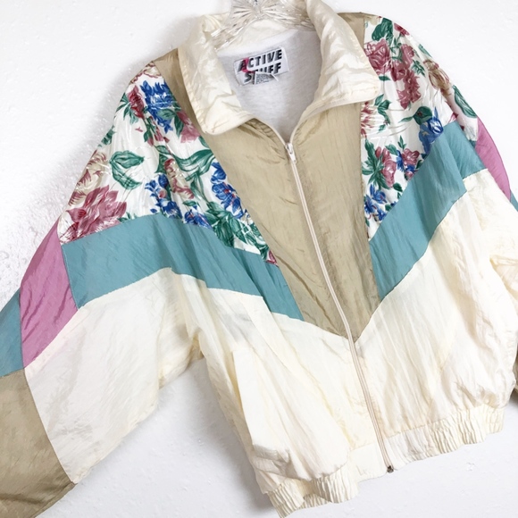 Vintage‎ Active Stuff Floral Color Block Jacket M - Picture 3 of 7
